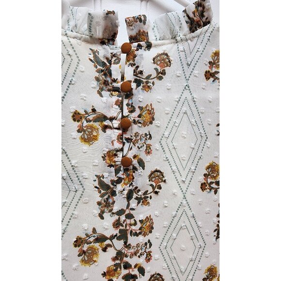 NWT Matilda Jane Floral Belcourt Blouse White Blouse With Ruffle Neckline & Puff - Picture 7 of 12